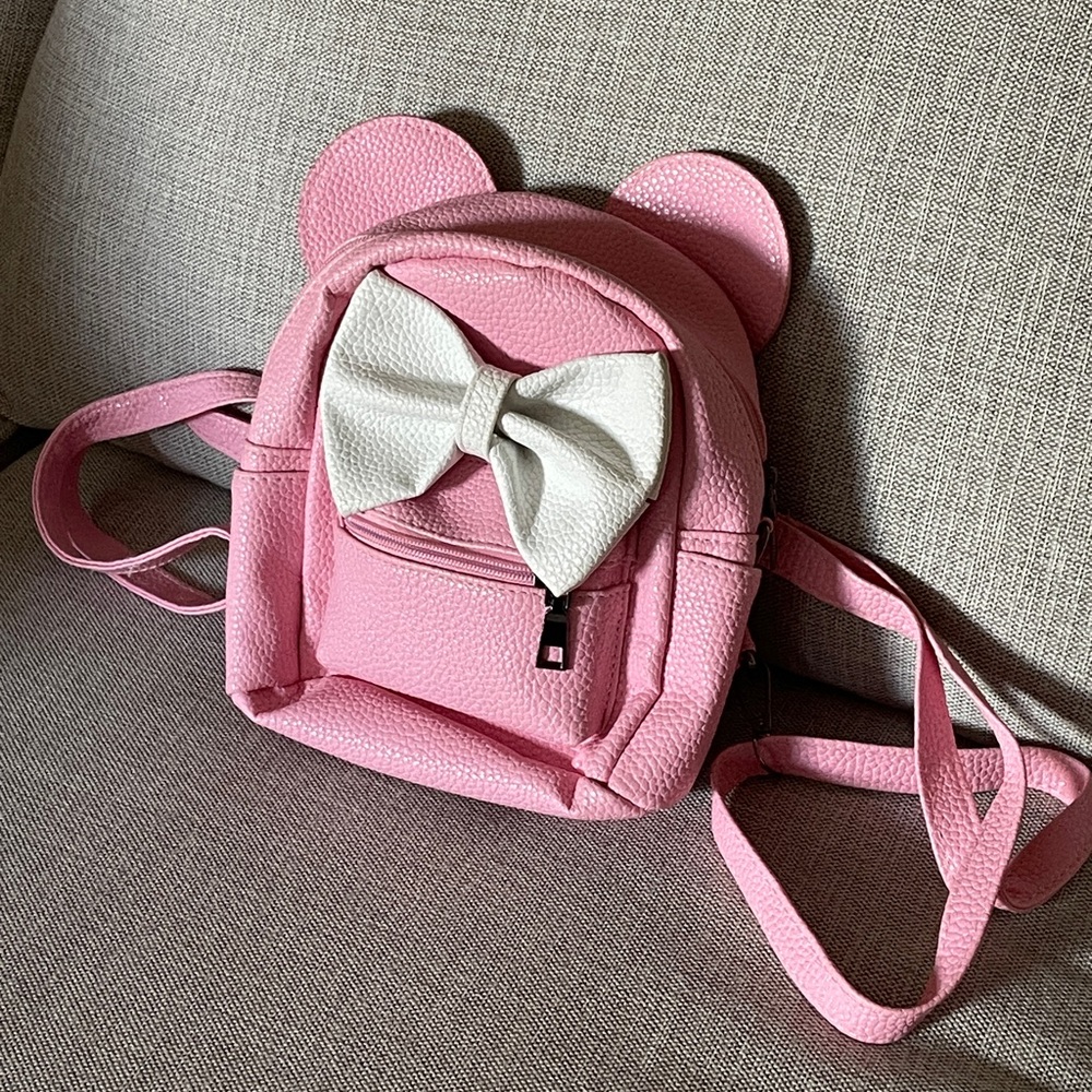 Pink Faux Leather Mini Disney Backpack with Bow